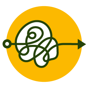 Jumbled line straightening out in front of yellow circle icon