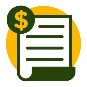 Icon of a printed paper quote in front of yellow circle